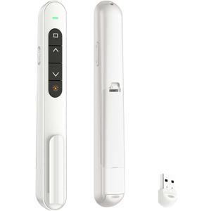 QUI Presentation Clicker for PowerPoint, RF 2.4GHz USB Wireless Presenter Remote with Volume Control, PowerPoint Clicker Slide Advancer for Mac, Windows, Laptop, Keynote (White)