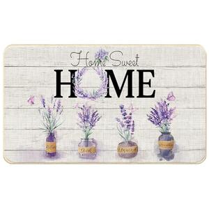 WARDOS Home Sweet Home Door Mat, Butterfly Lavender Floral Doormat for Front Door Indoor Outdoor Entrance Porch, Rustic Farmhouse Welcome Mat Outside, Flower Bath Mats, 17x30 Inches