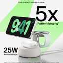 Belkin MagSafe Charger Compatible, 3-in-1 Charging Station, Qi2.2 25W w/Cooling Fan (On/Off Control) Magnetic Wireless Charger for iPhone 17, Apple Watch, AirPods, Pixel 10 (45W Adapter Included)