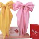 Pack Of 3 HIBASSO Hair Bows - Elegant Satin Pink and Yellow Bow Set, 2pcs Hair Bows for Women and Girls, Stylish Pink Bow and Girls Hair Bows, Perfectly Packaged Hair Bow Gift Set