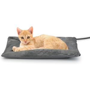 Outdoor Heated Cat Bed, Soft Pet Heating Pad with Steel-Wrapped Cord, Outside Pet Warmer for Feral Cats and Dogs, 15.7" x 11.8", 30 Watts (Gray)
