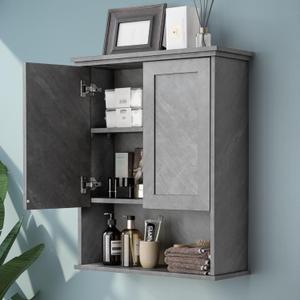 Bathroom Wall Cabinet Over Toilet Storage Cabinets 25x30 in Above Toilet Wood Medicine Cabinets for Bathroom Wall Mounted Cabinet with 2 Door & Adjustable Shelf Texture Grey