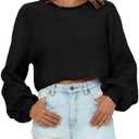 Imily Bela Cropped Sweaters for Women Lantern Long Sleeve Crop Top Slouchy Trendy Loose Crewneck Pullover Sweater - M