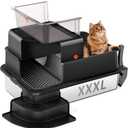 XXXL Stainless Steel Litter Box, 28"x20"x18" Extra Large Fully Enclosed High Sided Metal Cat Litter Box with Filtered Grid, Step, Scoop, Non-Sticky, Non-Odor, Easy Cleaning (Black)