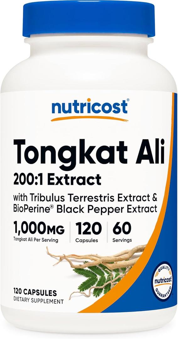 Nutricost Tongkat Ali 1,000mg 120 Capsules - with Tribulus Terrestris and BioPerine, Vegetarian Caps, Non-GMO, Gluten Free, Potent Extract