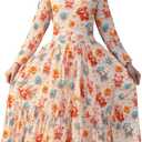 RONGTAI Girl Layered Swing A-Line Long Sleeve Dress Lightweight Casual 5D Printed Party Dresses for Little Kids 12-13Y