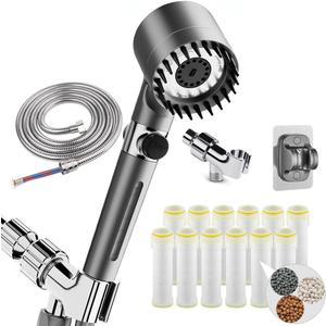 Filtered Shower Head with Handheld - High Pressure 3 Spray Modes Showerhead with Filters, 12 Replaceable Water Softener Filters for Hard Water | Ion Shower Drops Head with 75" Anti-Burst Hose (Gray)