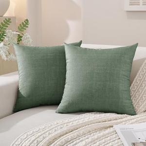 SYSLOON Decorative Throw Pillow Covers 18x18 Inch Set of 2, Soft Cozy Faux Linen Boho Pillow Covers,Cushion Cover Cozy Farmhouse Decor for Living Room Sofa & Bed,Dark Green