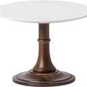 Kanwone 8-Inch Cake Stand, Ceramic Cake Plate with Acacia Wood Stand, Round Wedding Cake Stand, White Cake Display Stand for Party, Home Decorating Stand