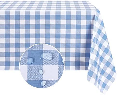 Romanstile Rectangle Vinyl PVC Tablecloth, 100% Waterproof Buffalo Plaid Plastic Table Cloth, Oil Proof Heavy Duty Wipeable Table Covers for Dining/Camping/Picnic/Outdoor - 54" x 78", Light Blue