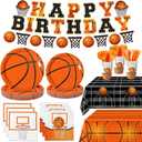 QIYANPAX 147 PCS Basketball Party Decorations - Basketball Party Supplies - Plates, Napkins, Cups, Cutlery, Banner, Tablecloths for Basketball Birthday Party Decorations, Serves 24