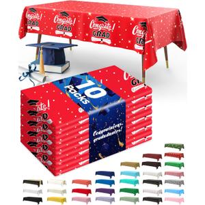 Pureegg Plastic Table Cloth Disposable 10 Pack, 54 x 108 Inch Table Cloths, Graduation Decorations 2025, Graduation Party Tablecloths, Rectangle, Plastic Cover, Leakproof & Sturdy, Graduation Red