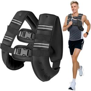 6lb/8lb/12lb/16lb/20Lb Weighted Vest Woman Men with Reflective Stripe, Chest Size Adjustable Strength Training Weight Vest for Walk Running Jogging (Black)