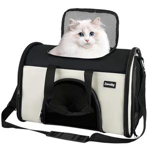 Zavothy TSA Airline Approved Soft-Sided Pet Carrier for Small to Medium Cats and Puppies, Up to 15 Lbs – Collapsible Travel Carrier for Dogs & Cats, White