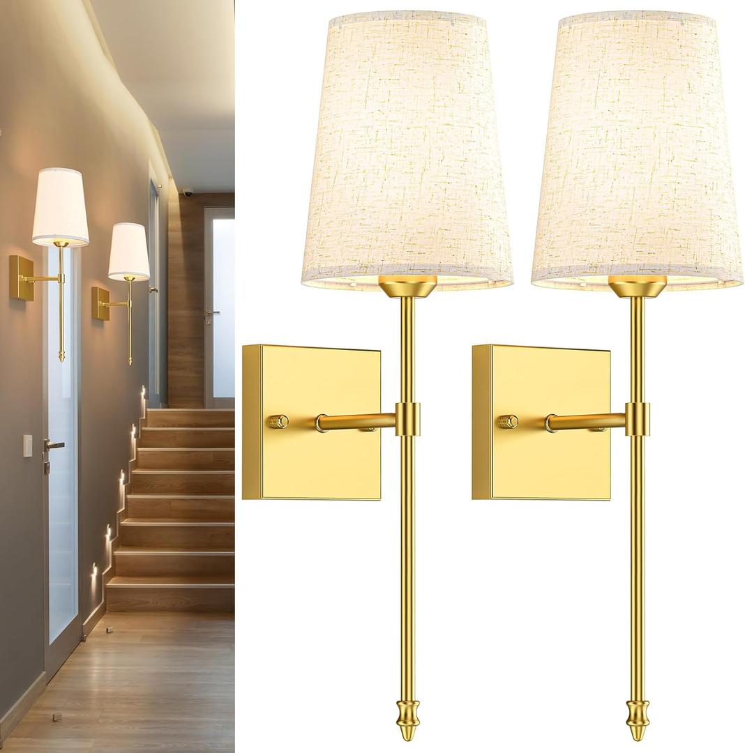Battery Operated Wall Sconce Set of 2, Gold Rechargeable Dimmable RGB Wireless Wall Sconce with Remote, 5000mAh Indoor Wall Lamp Lights 15 Colors cordless wall sconces for Bedroom Living Room