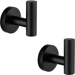 Nolimas Towel Coat Hook Matte Black SUS304 Stainless Steel Bathroom Clothes Cabinet Closet Sponges Robe Hook Wall Mounted Round Kitchen Heavy Duty Door Hanger 2 Packs