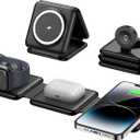 Magnetic Wireless Charger for iPhone: Fodable 3 in 1 Charging Station for Multiple Apple Devices - Travel Charging Pad Dock for Apple Watch iPhone 16 15 14 13 12 Pro Max Plus & Airpod (Dark black)
