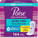 Poise Ultra Thin Incontinence Pads & Postpartum Pads for Bladder Leaks, 4 Drop Moderate Absorbency, Regular Length, 144 Count