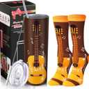 Umigy 2 Pcs Music Teacher Gifts 2025 Novelty Guitar Socks & 20 oz Guitar Skinny Water Tumbler with Lids and Straw Teacher Appreciation Gifts for Music Lovers Musician Men Women Graduation