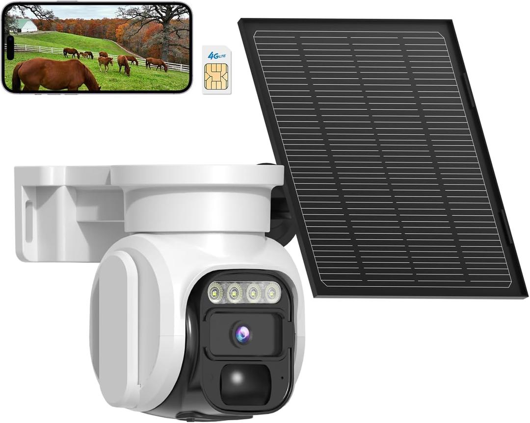 4G LTE Cellular Solar Security Camera Wireless Outdoor, No WiFi Solar Powere Camera Built in SIM Card & Subscription Fee, 350 Live View, 2K Camera with 2 Way Talk, PIR Motion Sensor, Cloud Storage