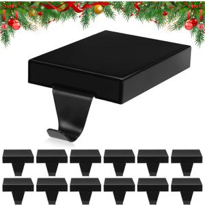 Zonon Christmas Stocking Holders for Mantle Heavy Duty Iron Stocking Hangers Hooks Mantel with Non-Slip Protective Pad, Mantle Garland Hanger for Fireplace Stair Home Shelf Decor (Black,4 Pcs)