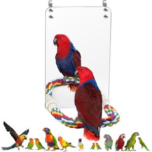 9.4‘’ Bird Mirror for Cage, Coolrunner Bird Parrot Mirror with Rope for Cockatiel Conures, Lovebirds, Parrot, Canaries, and Budgies