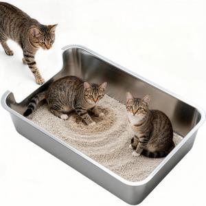 Low Entry Stainless Steel Cat Litter Box, Extra Large Open Top Litter Box with High Sides, Easy to Clean Non-Stick Metal Litter Pan for Kittens, Senior & Large Cats, 23.4"x15.6"x5.9"