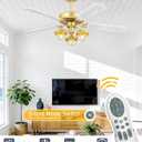 YOUKAIN Farmhouse Wooden Ceiling Fans, 52 Inch Industrial Ceiling Fan with 3 Lights and Remote Control, 5-Reversible Blades Indoor/Outdoor, Gold/Wood Finish, 52-YJ631-GD