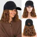Short Wave Baseball Cap Wig with Curly Hair Extension Synthetic Wave Wig Hats for Women Adjustable Brown Black Baseball Hat Wig (Light Brown#) (14 Inch)