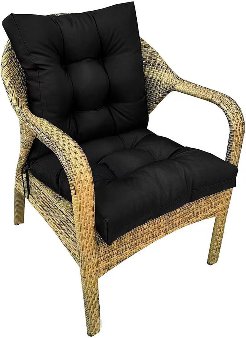 Outdoor Chair Cushions with High Back Waterproof Wicker Rocking Chair Cushion Black Tufted Thick Patio Chair Seat Pads for Indoor Outdoor Furniture,41.7 * 20.8 * 3.5"