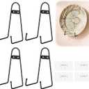 4 Pcs 6 Inch Adhesive Wall Mount Plate Display Stands No Drill Metal Medium Wall Easel Holder with Hooks Picture Frame Stand Rack for Home Office Plates Bowl Certificate Artwork