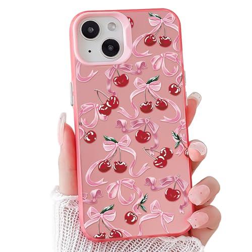 NITITOP Compatible with iPhone 15 Case Cute Aesthetic Bow Knot for Women Girls Bowknot Shockproof Slim IMD Pink Hard Back Protective Phone Cover - Cherry