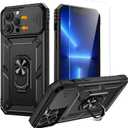 Goton Compatible for iPhone 13 Pro Max Case with Screen Protector - Slide Camera Protective Phone Cover with Ring Stand, Heavy Duty Shockproof Rugged Bumper for 13 ProMax Accessories Black