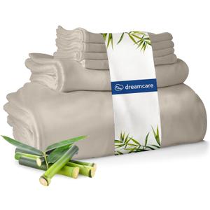 DREAMCARE 100% Viscose from Bamboo Sheets King Size - 4 Pc Luxury Cooling Sheets for Hot Sleepers, King Size Bed Sheets Set, Viscose from Bamboo Sheets Set (Sand)