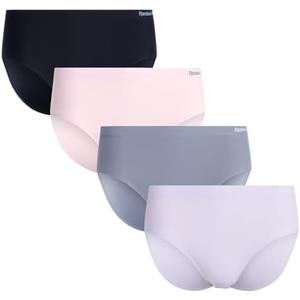 Reebok Womens Hipster Panties - 4 Pack Tag Free Stretch Performance Panties for Women - Stay-Put Seamless Underwear for Women, L