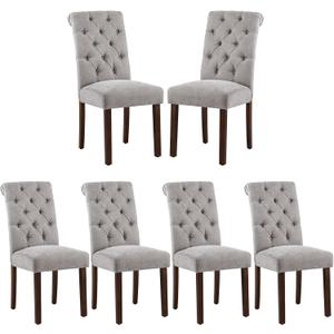 COLAMY Button Tufted Dining Chairs Set of 6, Parsons Upholstered Fabric Dining Room Chairs Kitchen Chairs with Wood Legs and Padded Seat, Light Grey