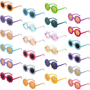 24 Pairs Flower Sunglasses Bulk Round Cute Flower Shaped Glasses Groovy Sunglasses Beach Eyewear Party Favors (Bright Colors)