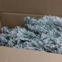 Puleo International 6.5ft Pre-Lit Flocked Portland Pine Pencil Christmas Tree with 300 Clear Lights, 410 Realistic Dense Snow Flocked Branch Tips, Easy Setup Artificial Trees with Sturdy Metal Stand