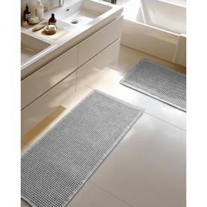 Furicher Large Waffle Bath Mat Set of 2, Non Slip Bath Mats for Bathroom, Ultra Absorbent Bathroom Mat for Bathroom Decor, Washable Kitchen Rugs for Boho Decor, Grey, 20"47" and 16"24"