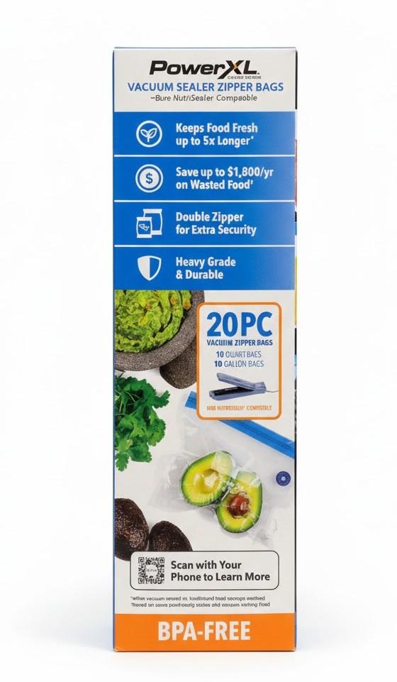 Power XL Vacuum Sealer Zipper Bags, 20PC