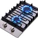 12 Inch Gas Cooktop, 2 Burners Built-in Stainless Steel Stove Top, Max 12000BTU Propane/Natural Gas Convertible Dual Fuel Cooktop for Apartments, Rvs, Outdoor