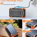 GOODaaa Portable Charger 24000mAh Built in 4 Cables and Thermometer 15W Fast Charging Power Bank Five Outputs Three Inputs Solar Charger Power Bank, SOS/Strobe/Strong Flashlights, Carabiner