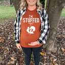 I'm Stuffed Thanksgiving Pregnancy T-Shirt Women Funny Baby Feet Turkey Graphic Tee Cute Fall Turkey Maternity Tops (Orange, M)