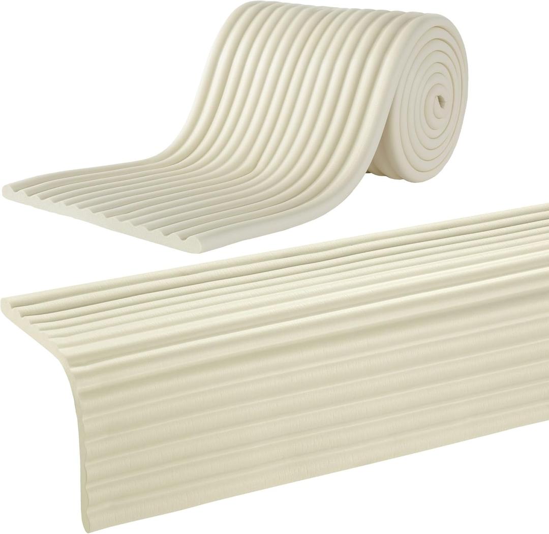 MABOZOO 8'' Extra Wide Seat Edge Cushion, 13.1 FT Length Foam Fireplace Cushion Soft Hearth Guard Bumper Pad Child Proof Padding Hearth Pad Edge Protector, Fireplace Baby Proofing for Baby (Cream)