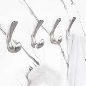 4 Pack Towel Hooks for Bathrooms Wall Mounted, Brushed Nickel Bathroom Hooks for Towels, Robe & Towel Hook for Wall, Modern Bath Towel Hook