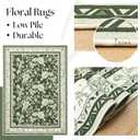 Olive Green Floral Print Area Rugs for Bedroom Living Room Boho Farmhouse Country Rustic Dining Room Carpet Soft Washable Rugs Non Slip Floor Covering for Nursery Playroom 5x7