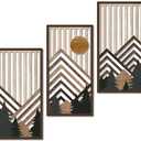 Putuo Decor Boho Mountain Wall Art Set of 3, Rustic Wooden Wall Decor, Nature-Inspired Geometric Artwork, Mid-Century Modern Aesthetic for Living Room, Bedroom, Office Brown 16.5 x 8.6 inch