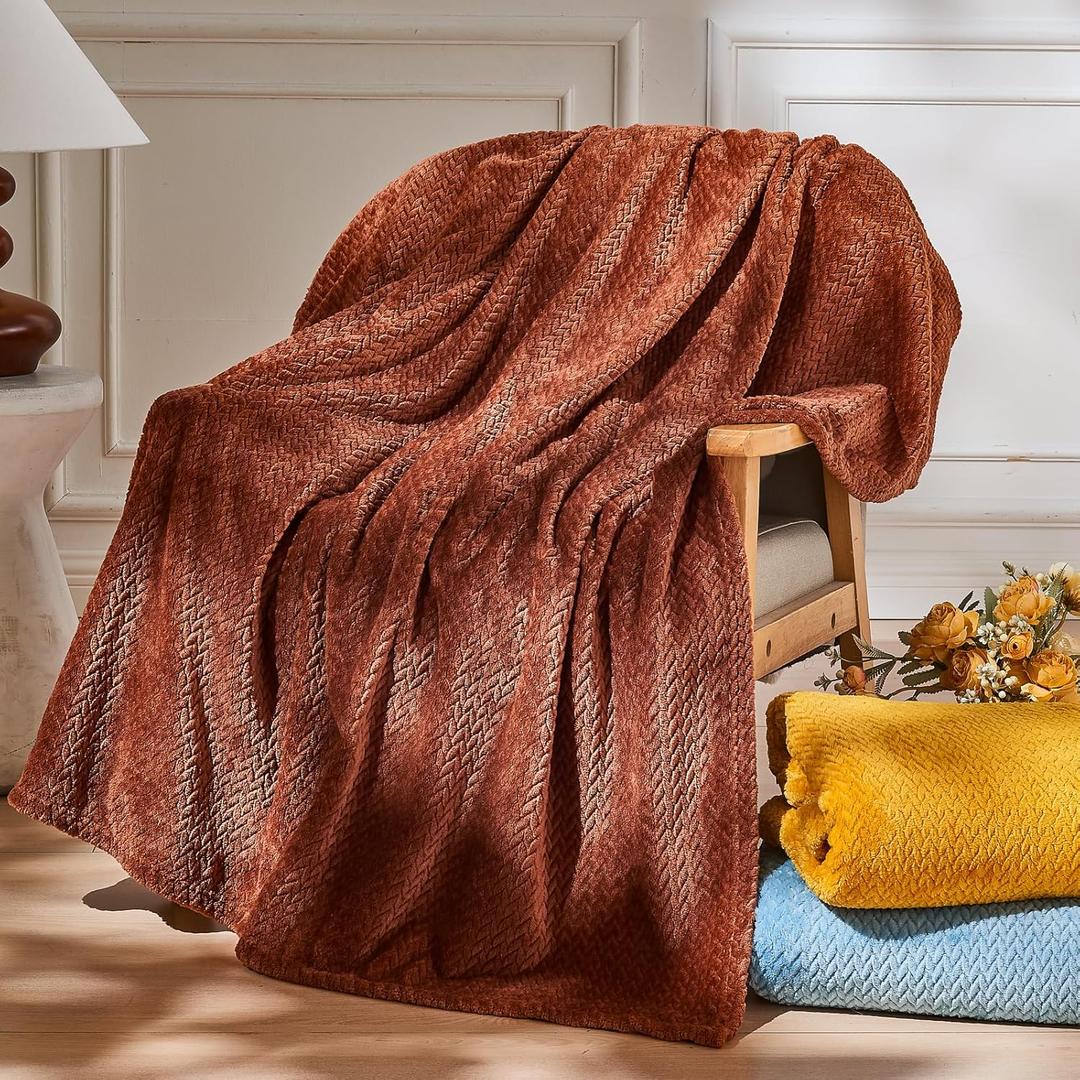 NEWCOSPLAY Super Soft Throw Blanket Coffee Premium Silky Flannel Fleece Leaves Pattern Lightweight Bed Blanket All Season Use (Coffee, Throw(50"x60"))