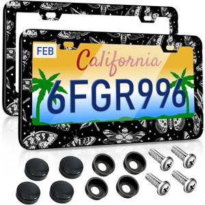 License Plate Frames 2 Pack for Women Men Car Plate Holder Cover Butterfly Insects Specimen Black Metal Tag Frame Stainless Steel Car Front Rear Plate Decor