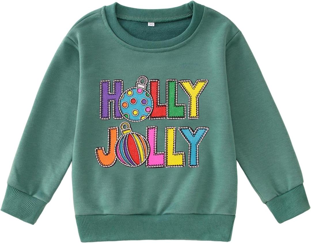 GLIGLITTR Toddler Baby Boy Girl Christmas Sweatshirt Xmas Holly Outfit Jolly Pullover Top Holiday Crewneck Long Sleeve Shirts(Teal, 12-18Months)